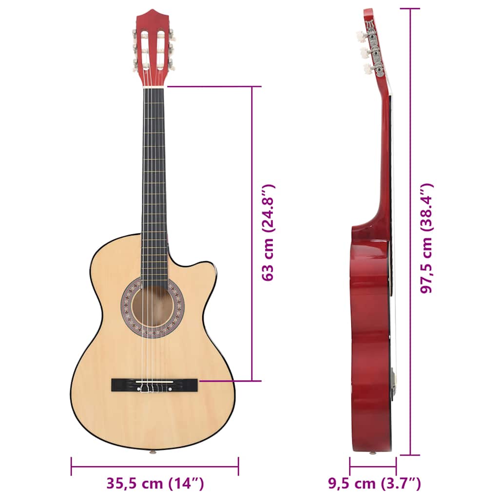 vidaXL Gitara akustyczna z wycięciem, 6 strun, 38", drewno lipowe