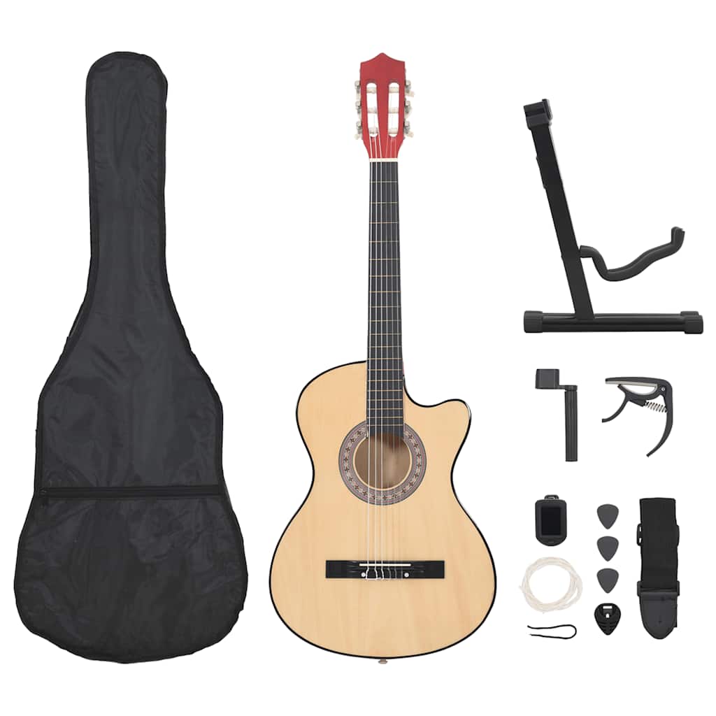 vidaXL 12-cz. zestaw z gitarą akustyczną z wycięciem, 6 strun, 38"