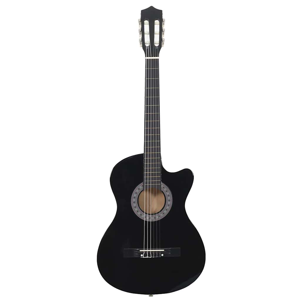 vidaXL Gitara klasyczna z wycięciem, 6 strun, czarna, 38"