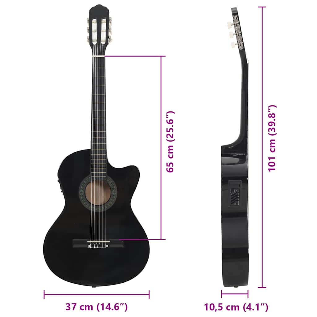 vidaXL Gitara klasyczna z wycięciem, 6 strun i equalizer, czarna