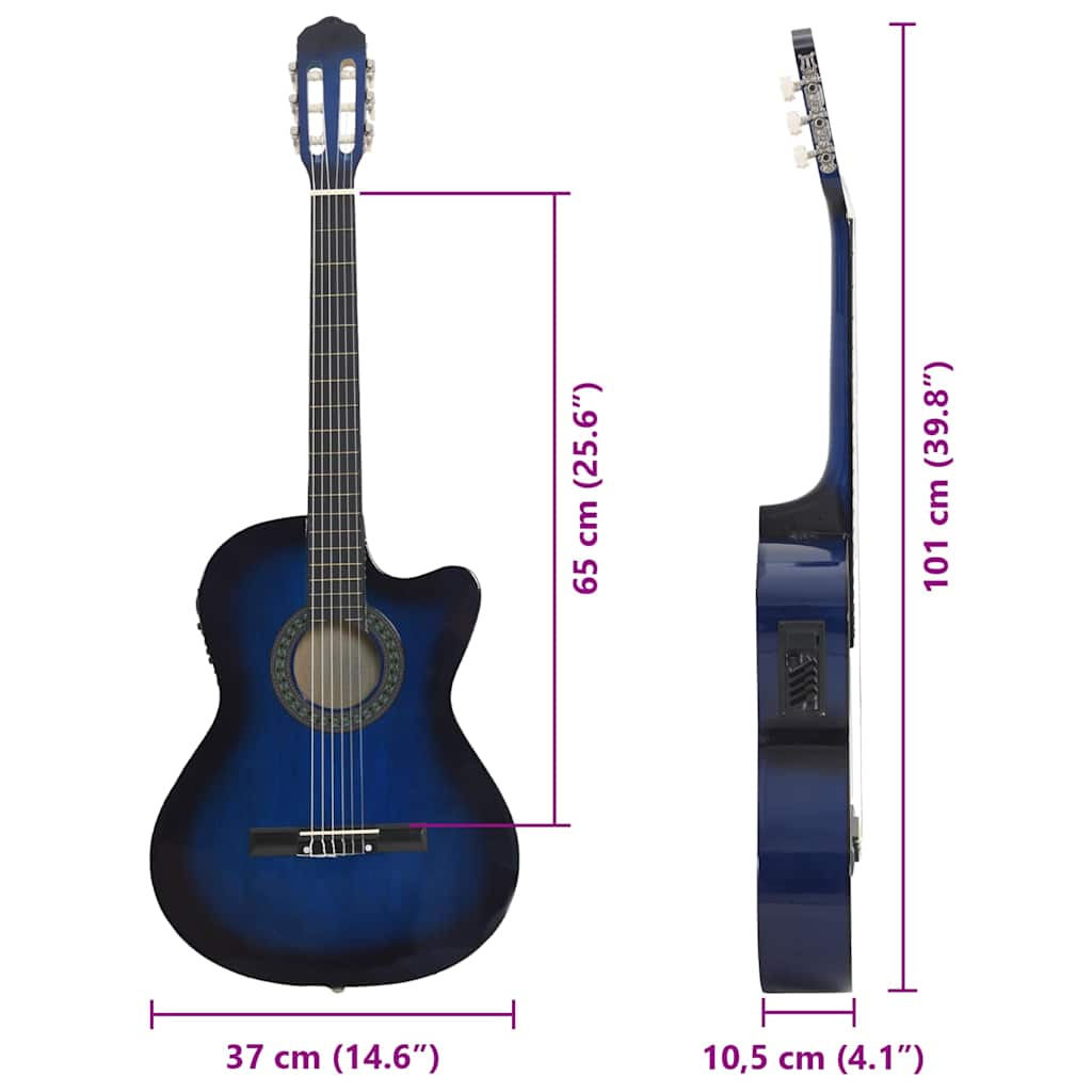 vidaXL Gitara klasyczna z wycięciem, 6 strun i equalizer, niebieska