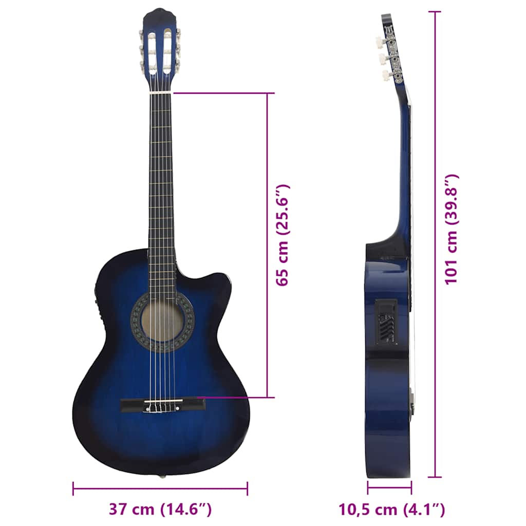 vidaXL 12-cz. zestaw z gitarą westernową, 6 strun, equalizer niebieska
