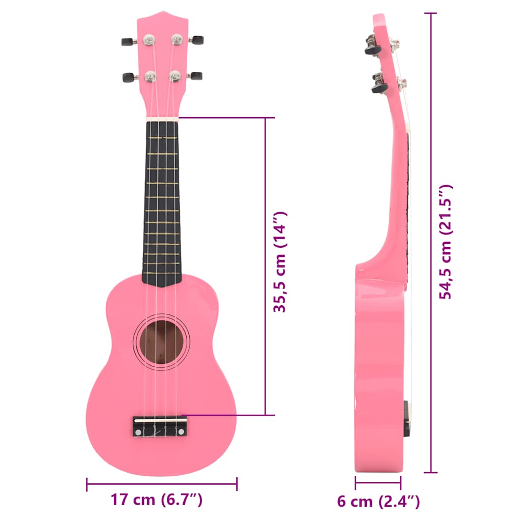 vidaXL Ukulele sopranowe z pokrowcem, dla dzieci, różowe, 21"