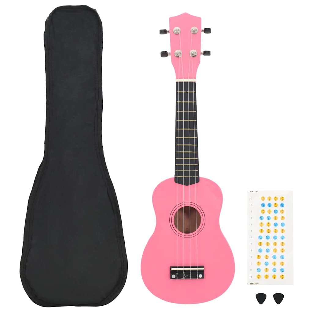 vidaXL Ukulele sopranowe z pokrowcem, dla dzieci, różowe, 23"