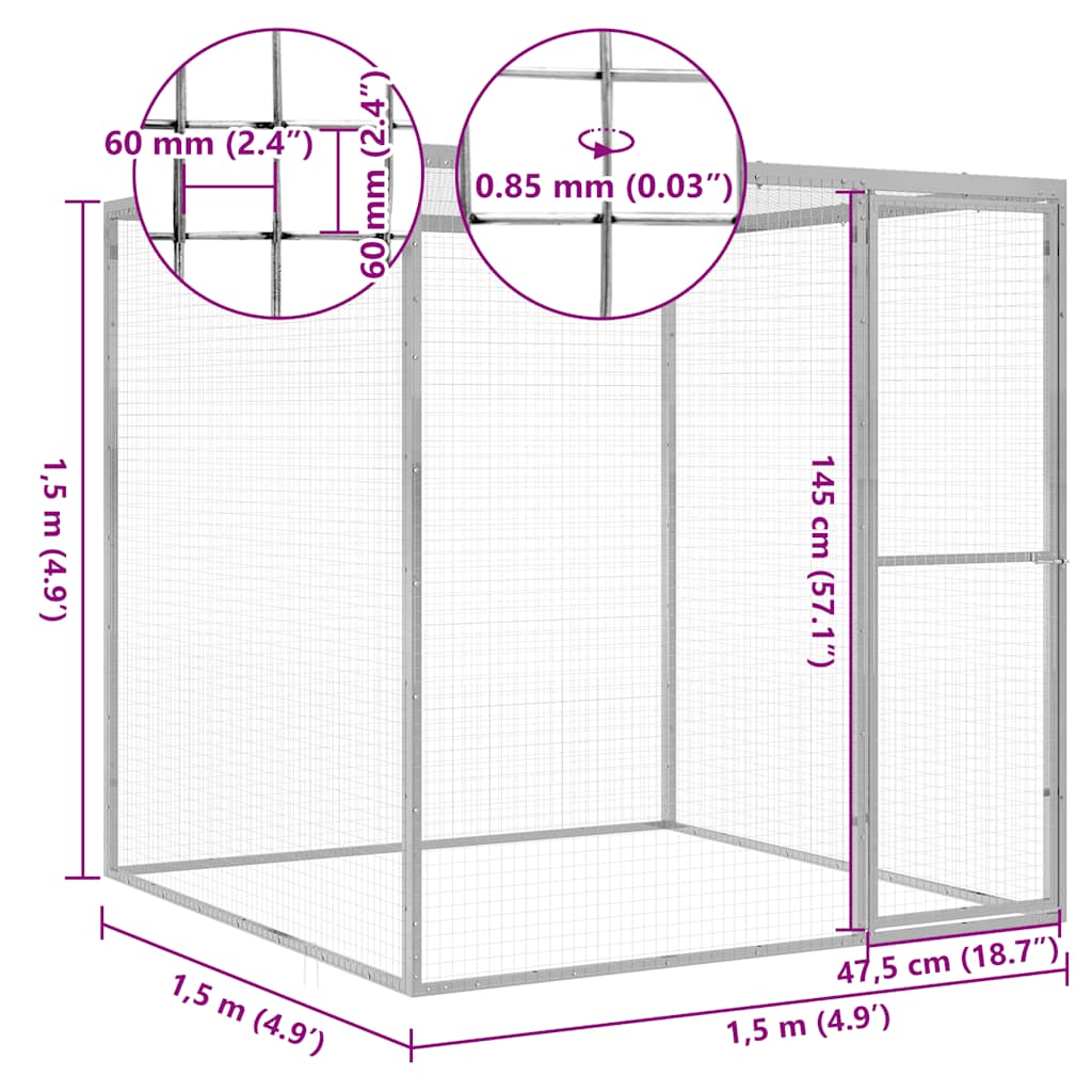 vidaXL Klatka dla kota, 1,5 x 1,5 x 1,5 m, stal galwanizowana