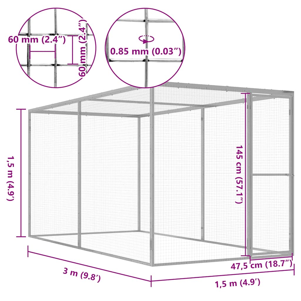vidaXL Klatka dla kota, 3 x 1,5 x 1,5 m, stal galwanizowana