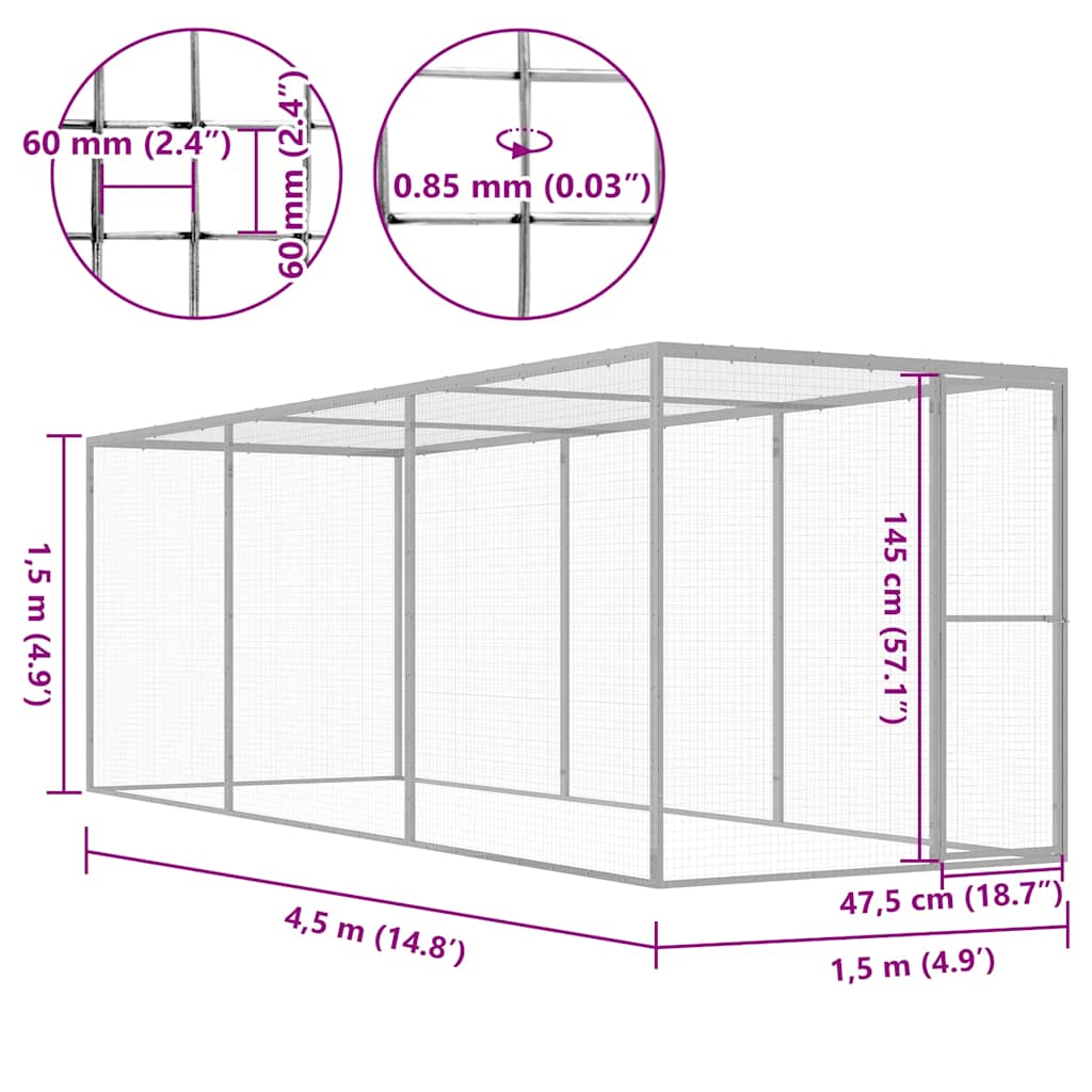 vidaXL Klatka dla kota, 4,5 x 1,5 x 1,5 m, stal galwanizowana