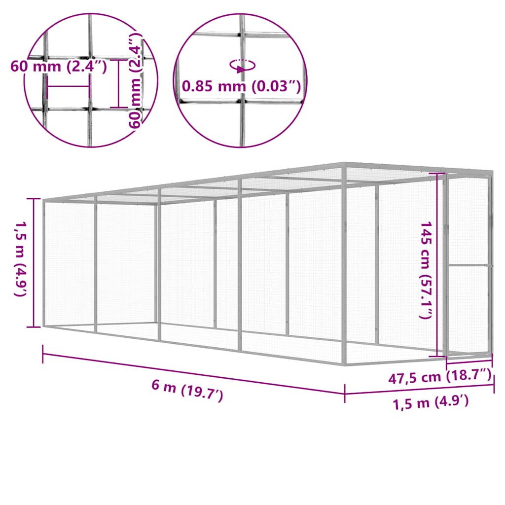 vidaXL Klatka dla kota, 6 x 1,5 x 1,5 m, stal galwanizowana