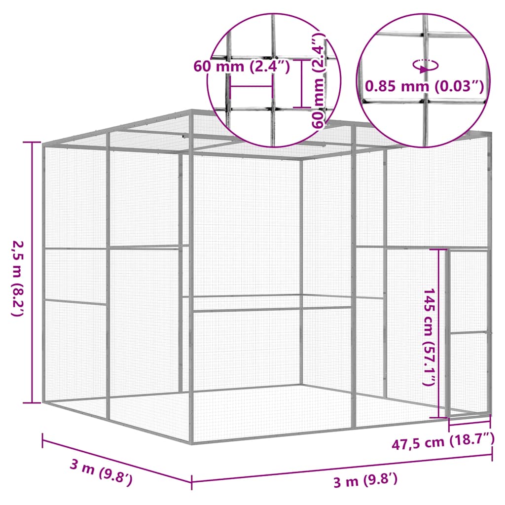 vidaXL Klatka dla kota, 3 x 3 x 2,5 m, stal galwanizowana
