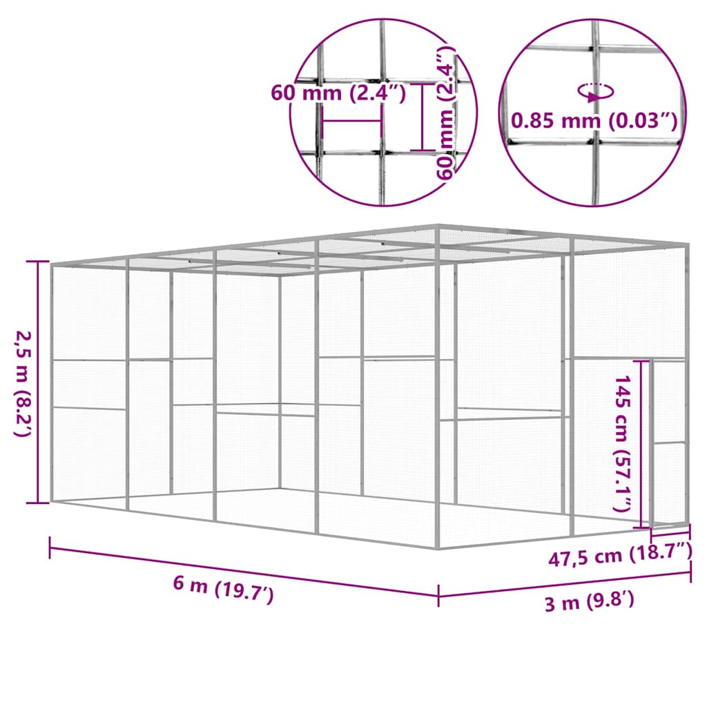 vidaXL Klatka dla kota, 6 x 3 x 2,5 m, stal galwanizowana
