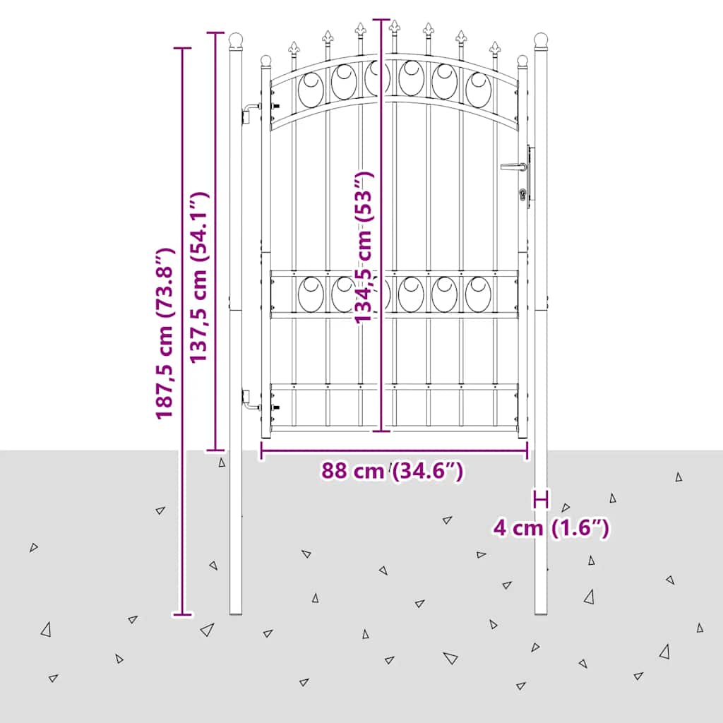 vidaXL Brama ogrodzeniowa EMMEN z kolcami stalowa 103x134,5 cm czarna