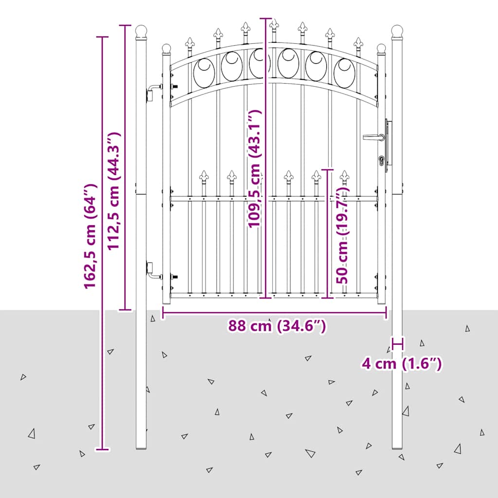 vidaXL Brama ogrodzeniowa EMMEN z kolcami stalowa 104x109,5 cm czarna