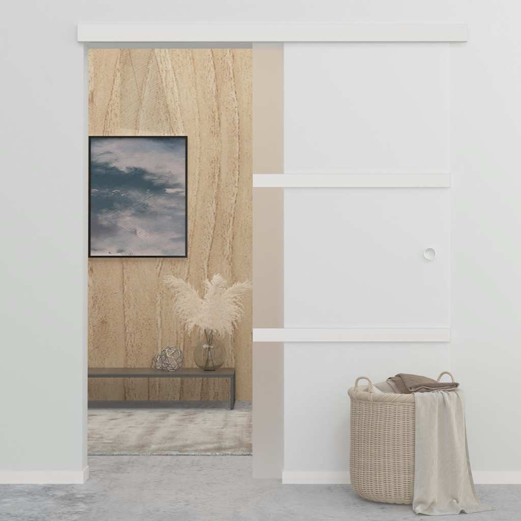 vidaXL Drzwi przesuwne, szkło ESG i aluminium, 90x212 cm, srebrne
