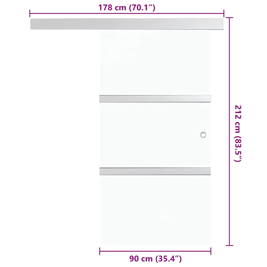 vidaXL Drzwi przesuwne, szkło ESG i aluminium, 90x212 cm, srebrne