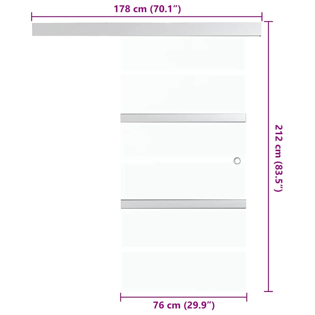 vidaXL Drzwi przesuwne, szkło ESG i aluminium, 76x212 cm, srebrne