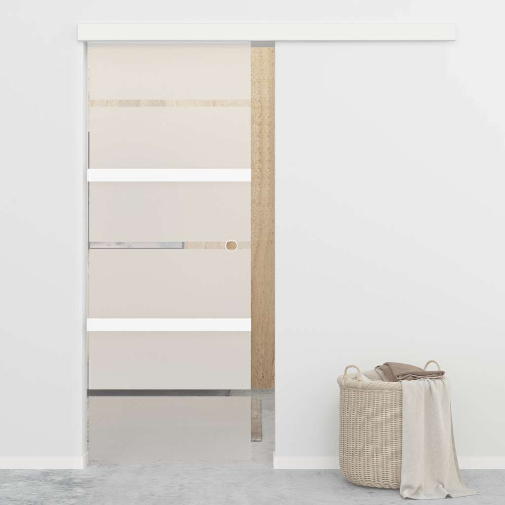 vidaXL Drzwi przesuwne, szkło ESG i aluminium, 76x212 cm, srebrne