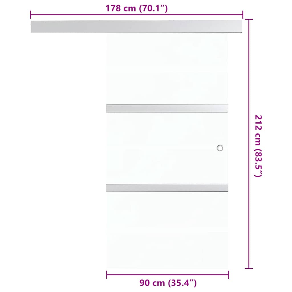 vidaXL Drzwi przesuwne, szkło ESG i aluminium, 90x205 cm, srebrne