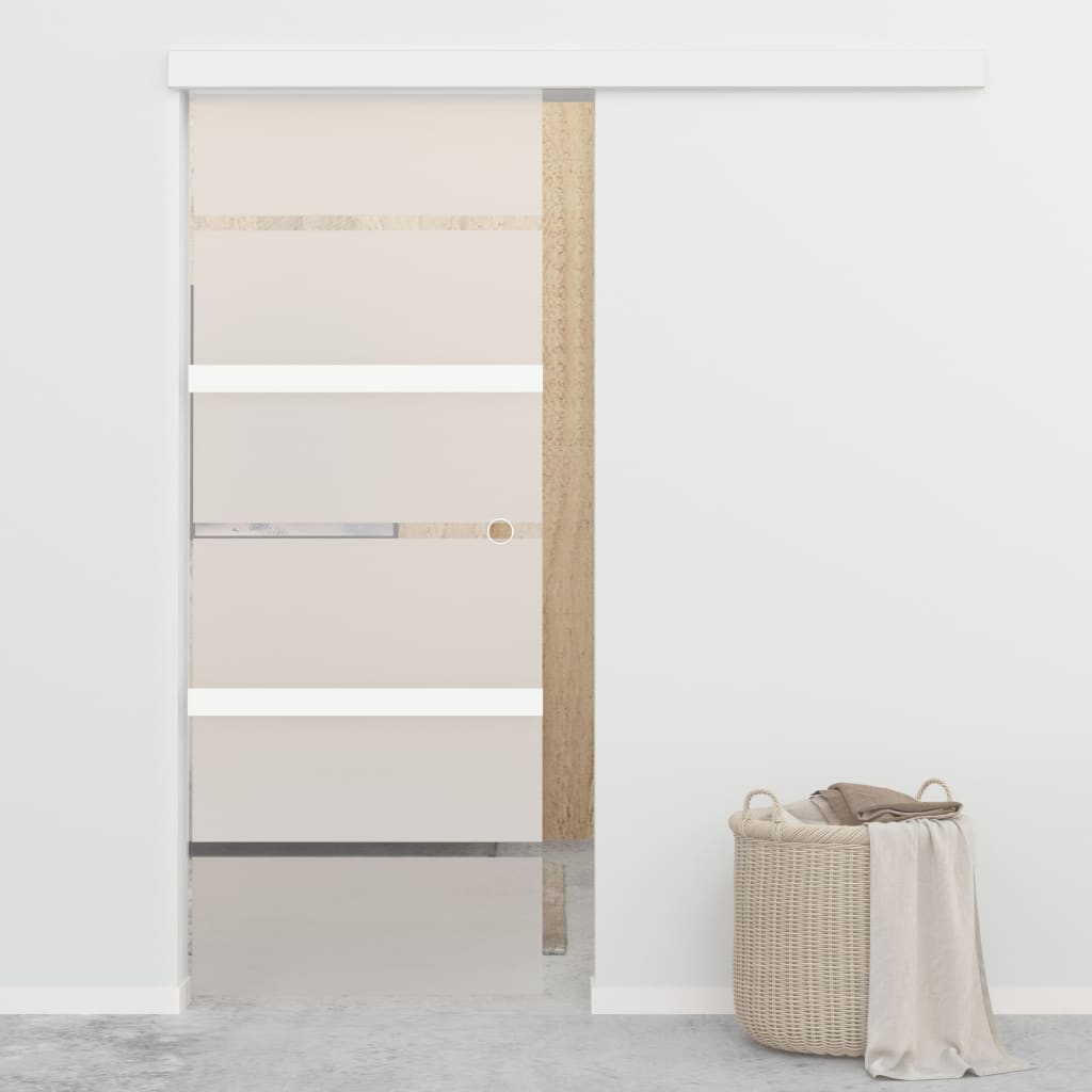vidaXL Drzwi przesuwne, ograniczniki, szkło ESG i aluminium, 76x205 cm