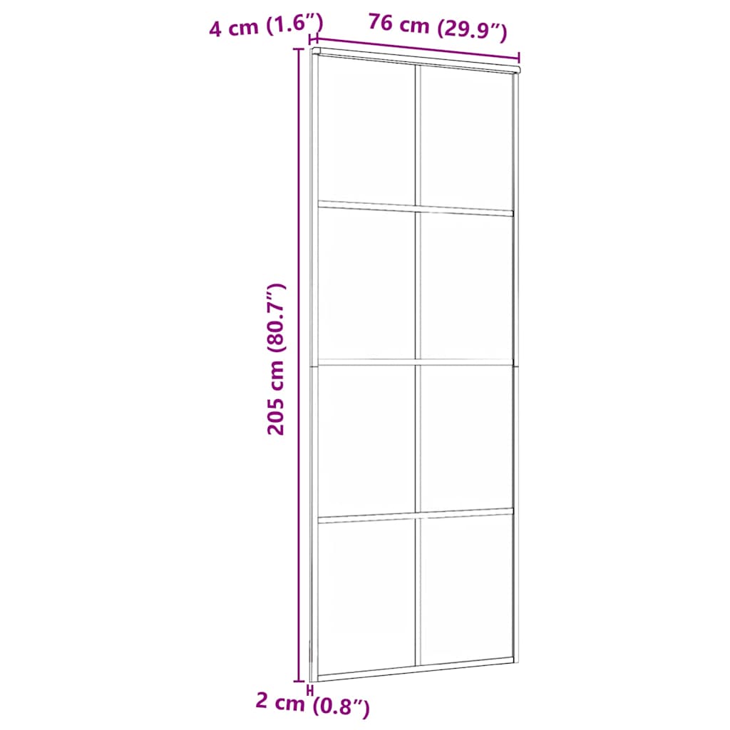 vidaXL Drzwi przesuwne, aluminium i szkło ESG, 76x205 cm, czarne