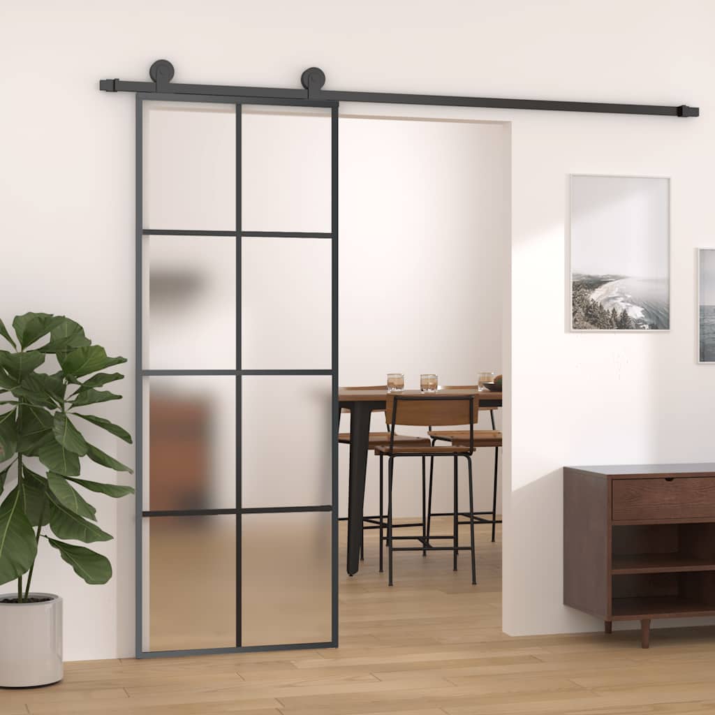 vidaXL Drzwi przesuwne, aluminium i szkło ESG, 76x205 cm, czarne
