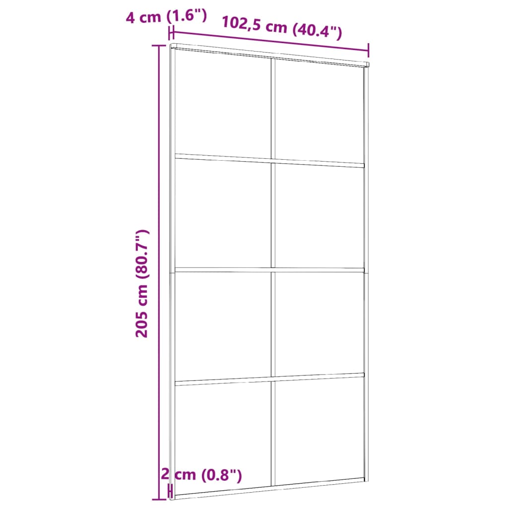 vidaXL Drzwi przesuwne, aluminium i szkło ESG, 102,5x205 cm, czarne