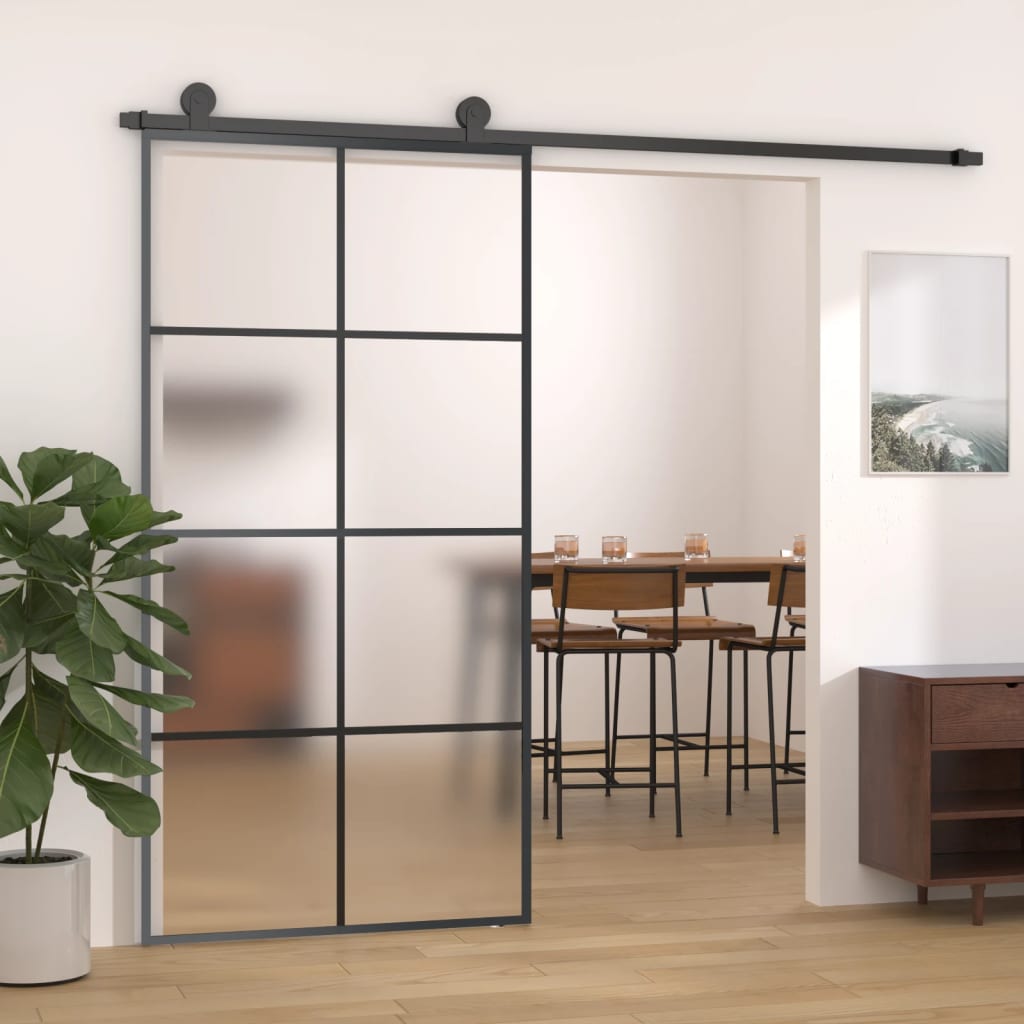 vidaXL Drzwi przesuwne, aluminium i szkło ESG, 102,5x205 cm, czarne