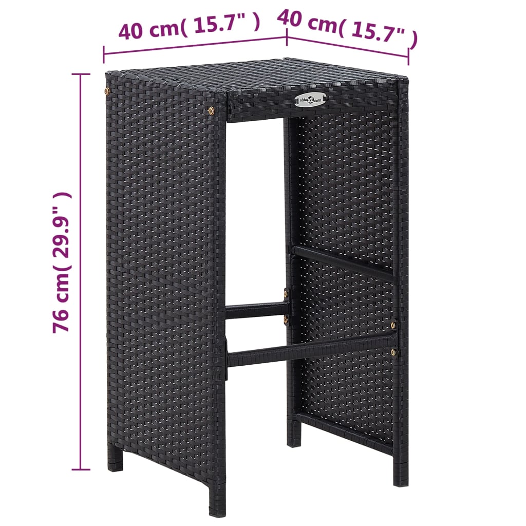 vidaXL 7-cz. zestaw barowy do ogrodu z poduszkami, rattan PE, czarny