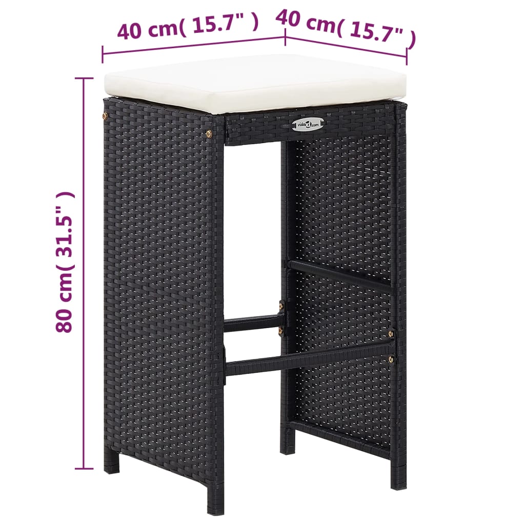 vidaXL 7-cz. zestaw barowy do ogrodu z poduszkami, rattan PE, czarny