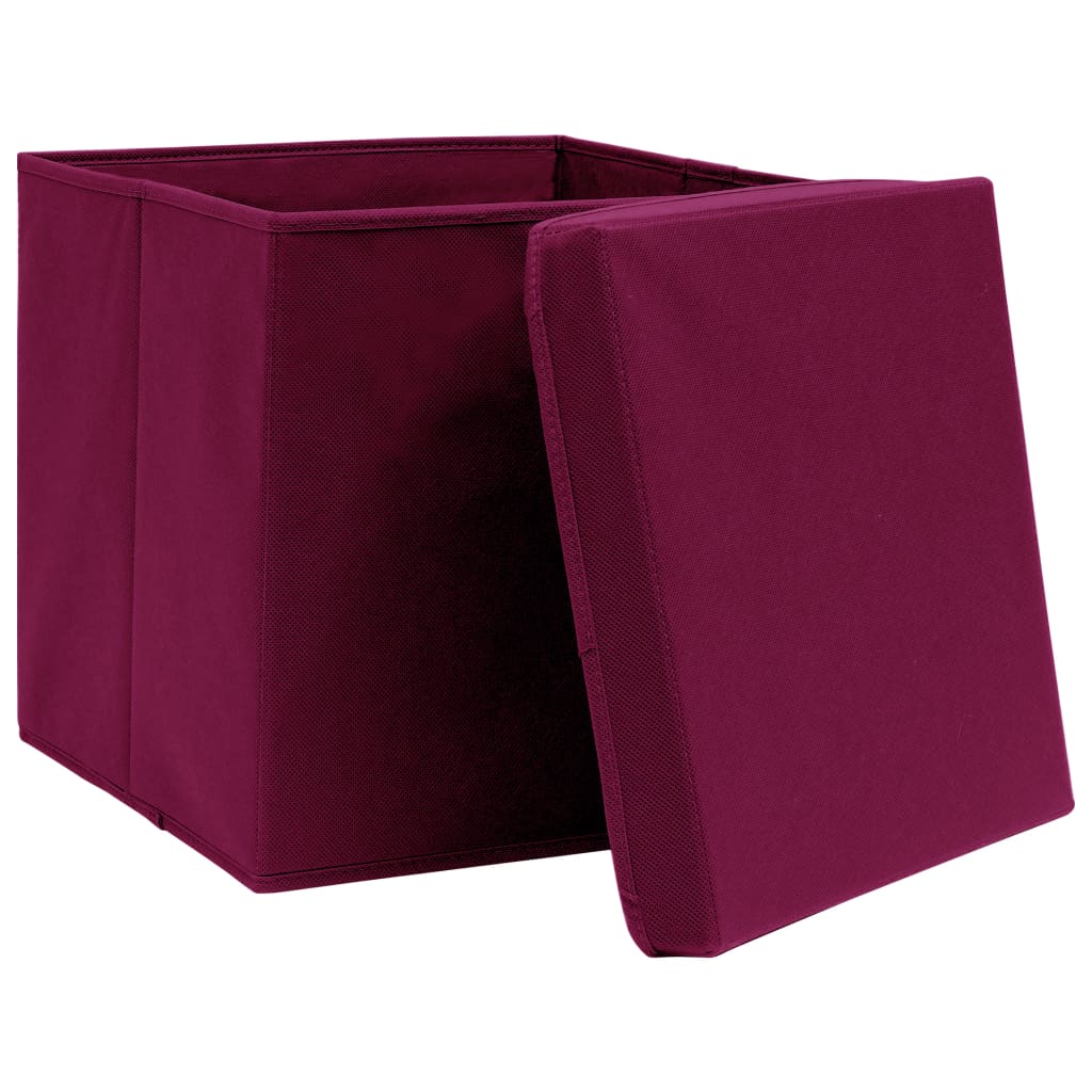 vidaXL Pudełka z pokrywami 10 szt. ciemnoczerwone 32x32x32 cm, tkanina