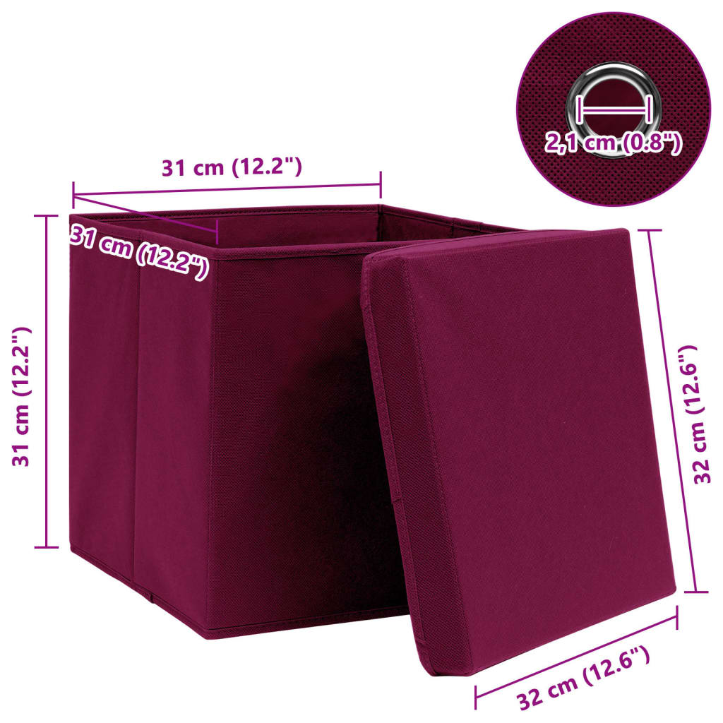 vidaXL Pudełka z pokrywami 10 szt. ciemnoczerwone 32x32x32 cm, tkanina