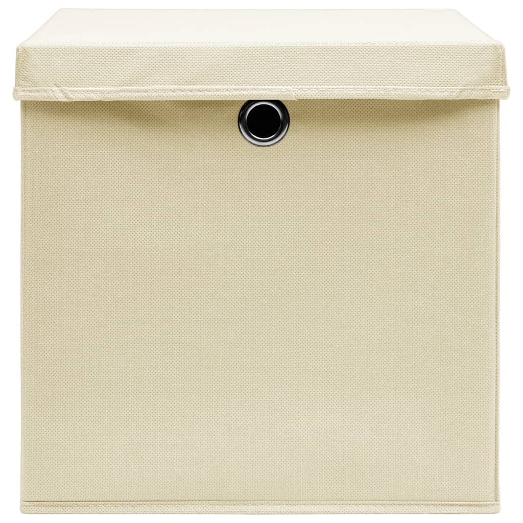 vidaXL Pudła z pokrywami, 4 szt., kremowe, 32x32x32 cm, tkanina