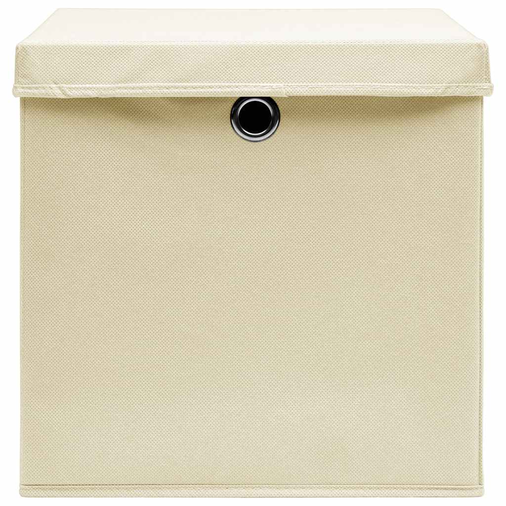 vidaXL Pudła z pokrywami, 10 szt., kremowe, 32x32x32 cm, tkanina