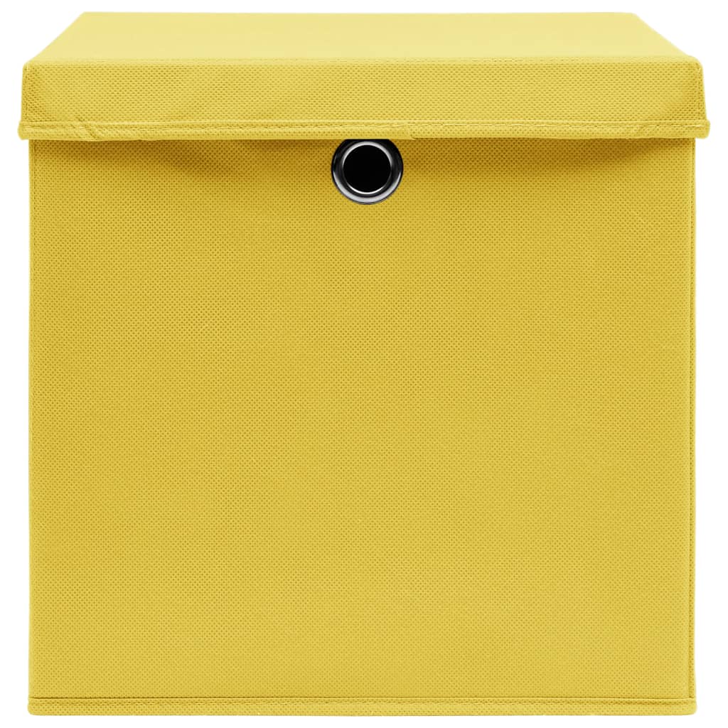 vidaXL Pudełka z pokrywami, 4 szt., żółte, 32x32x32 cm, tkanina