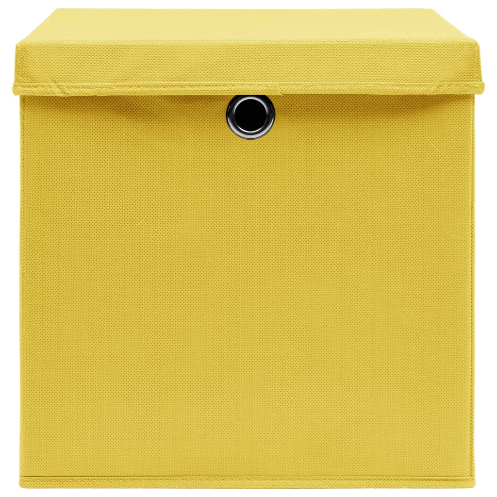 vidaXL Pudełka z pokrywami, 10 szt., żółte, 32x32x32 cm, tkanina