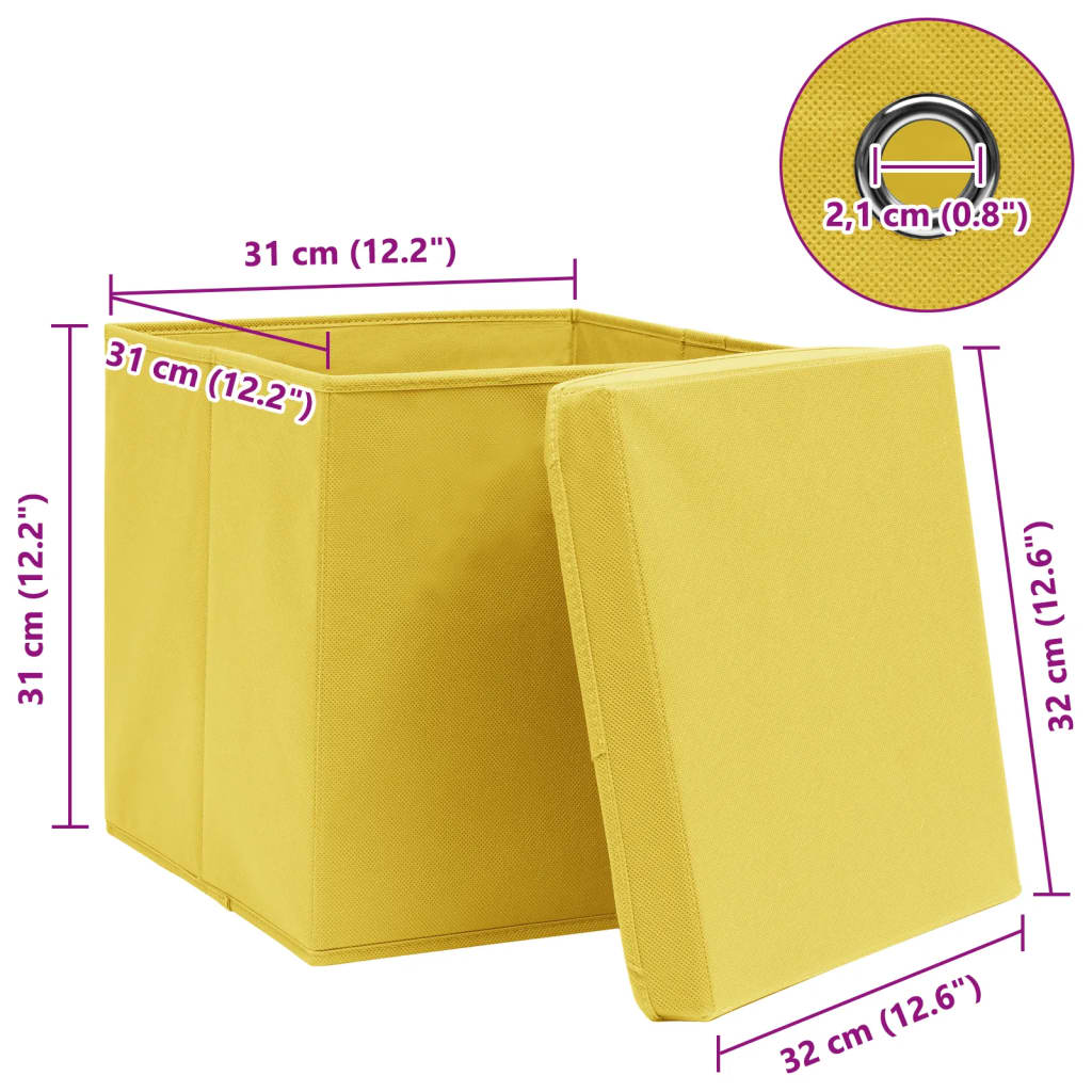 vidaXL Pudełka z pokrywami, 10 szt., żółte, 32x32x32 cm, tkanina