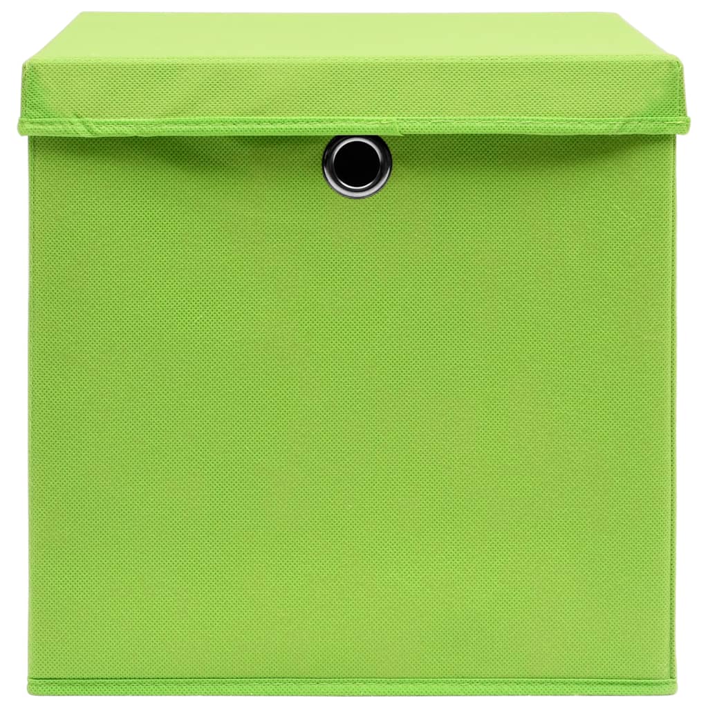 vidaXL Pudełka z pokrywami, 10 szt., zielone, 32x32x32 cm, tkanina