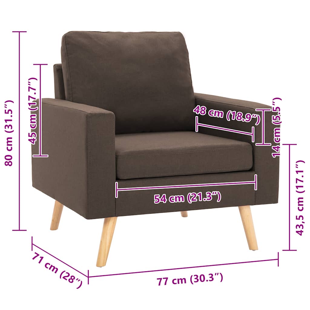 vidaXL Fotel, brązowy, tapicerowany tkaniną