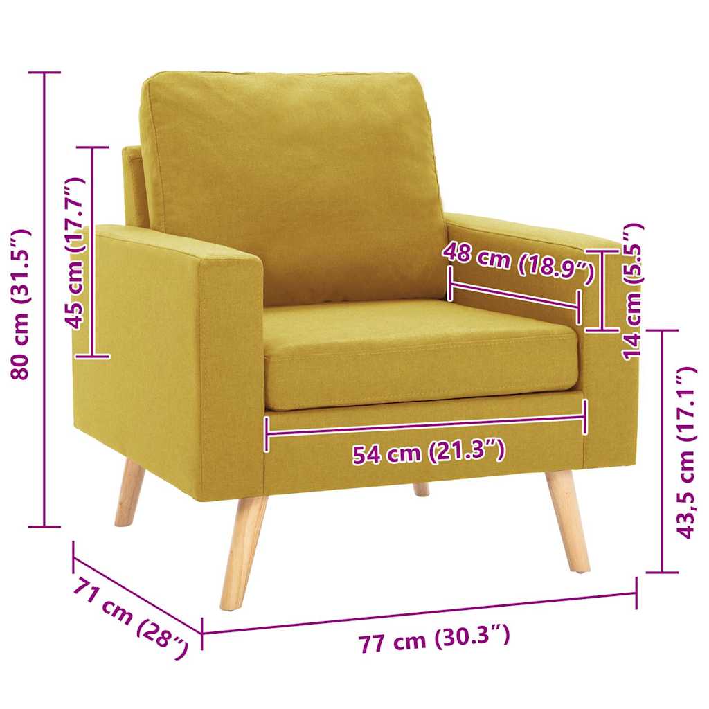 vidaXL Fotel, żółty, tapicerowany tkaniną