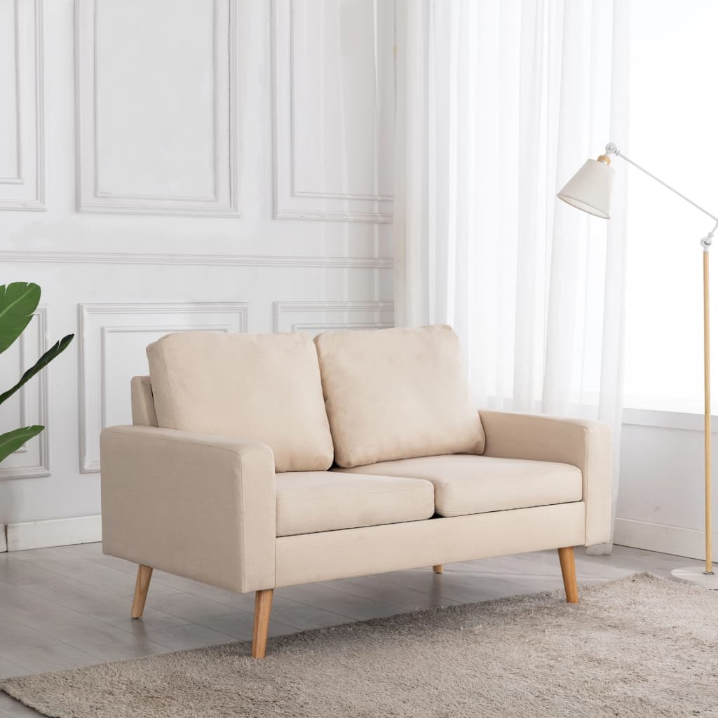 vidaXL 2-osobowa sofa, kremowa, tapicerowana tkaniną