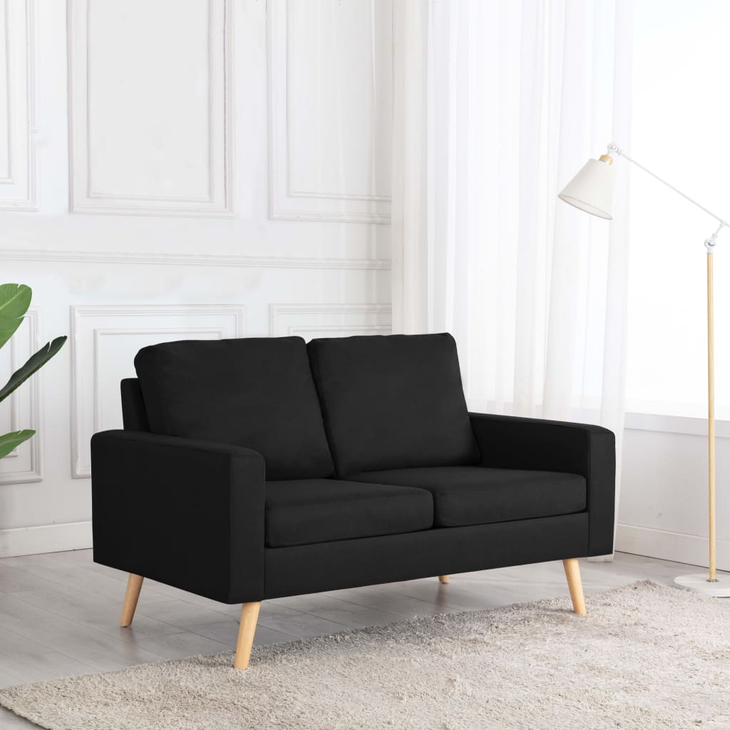 vidaXL 2-osobowa sofa, czarna, tapicerowana tkaniną