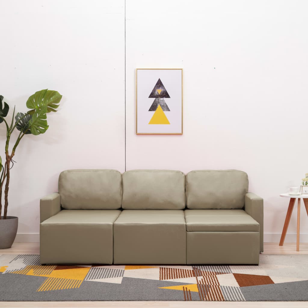 vidaXL 3-osobowa, rozkładana sofa modułowa, cappuccino, sztuczna skóra