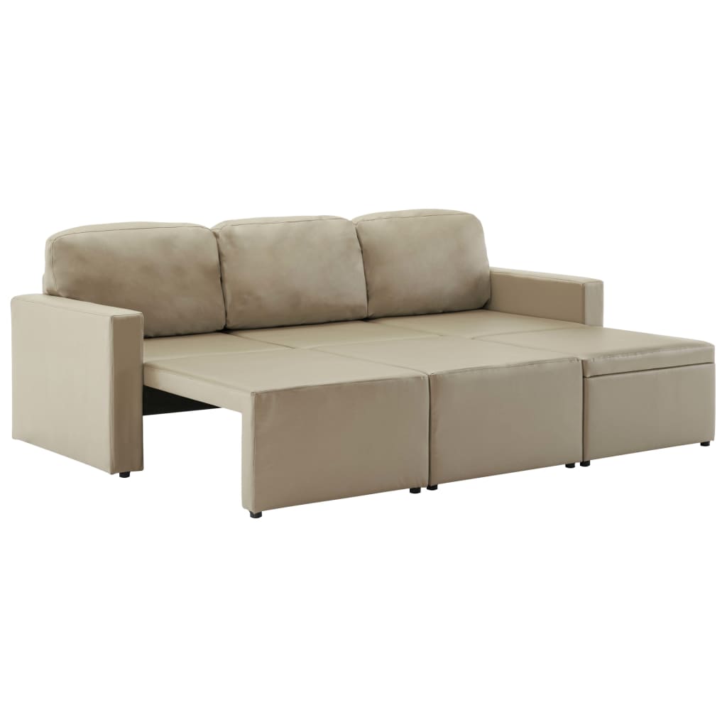 vidaXL 3-osobowa, rozkładana sofa modułowa, cappuccino, sztuczna skóra