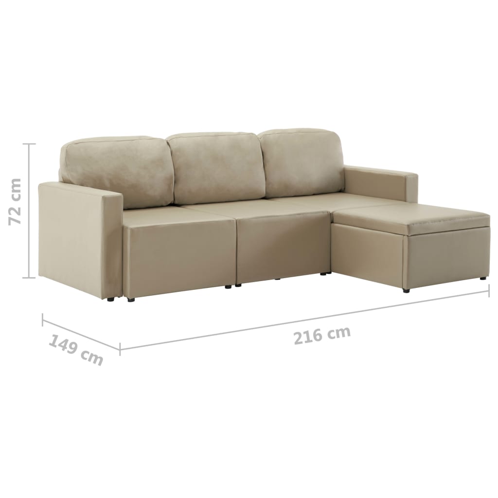 vidaXL 3-osobowa, rozkładana sofa modułowa, cappuccino, sztuczna skóra