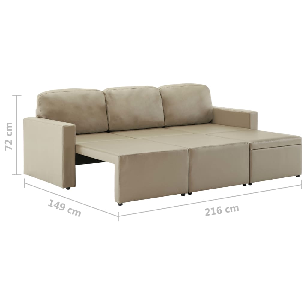 vidaXL 3-osobowa, rozkładana sofa modułowa, cappuccino, sztuczna skóra