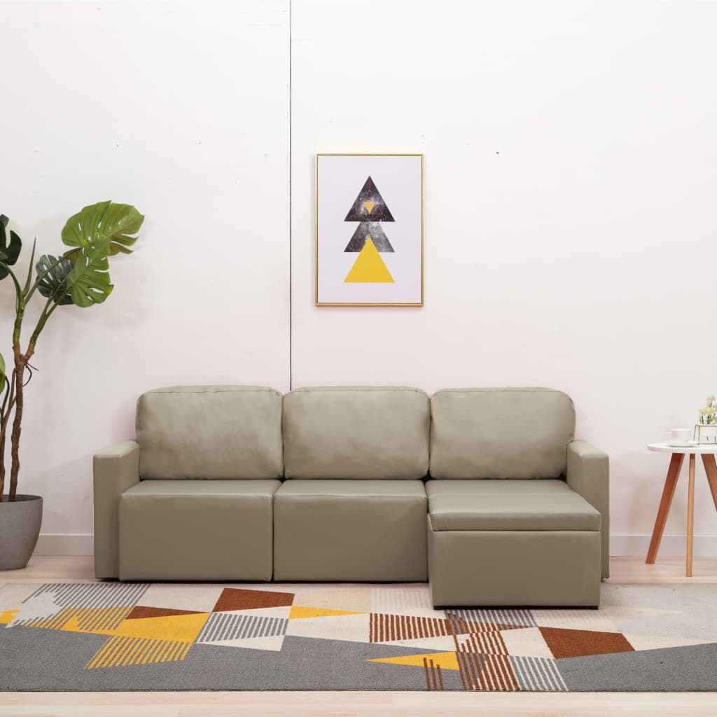 vidaXL 3-osobowa, rozkładana sofa modułowa, cappuccino, sztuczna skóra