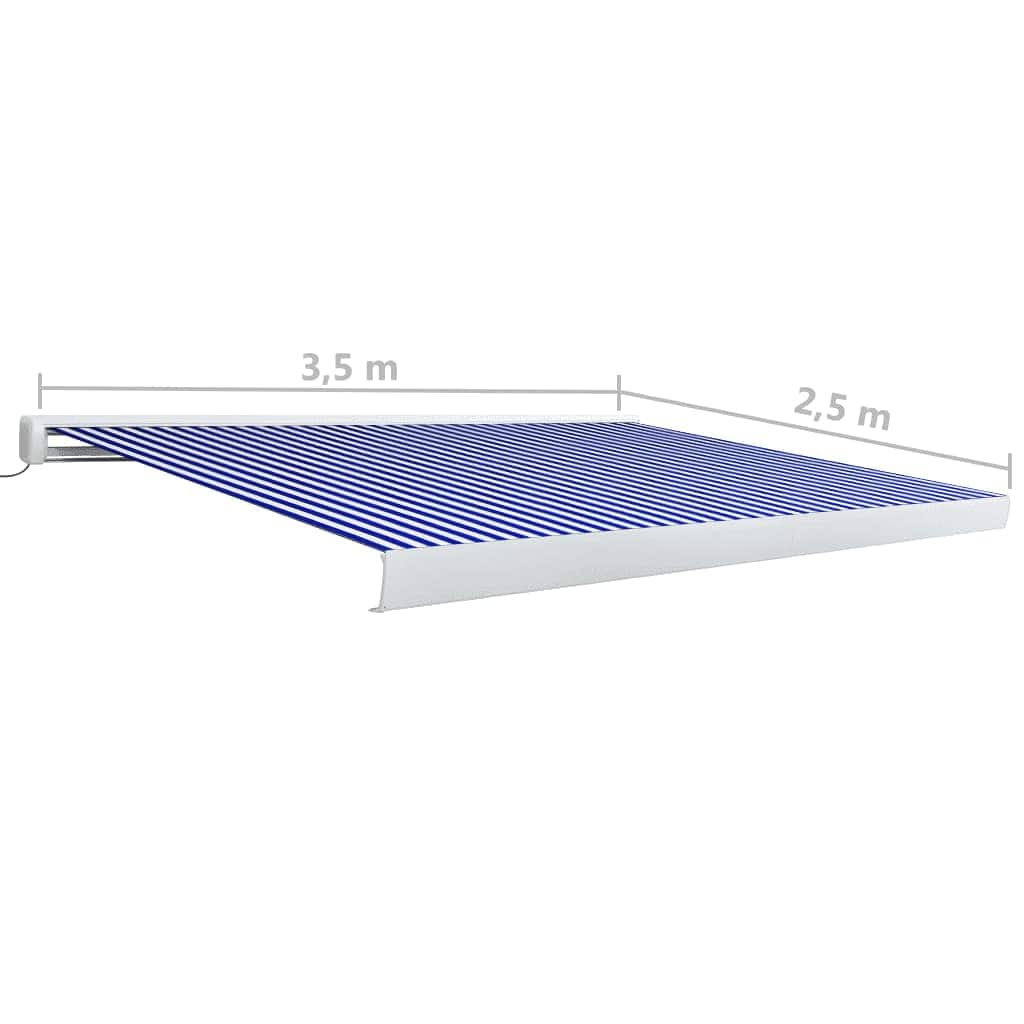 vidaXL Automatyczna markiza kasetowa, 350x250 cm, niebiesko-biała