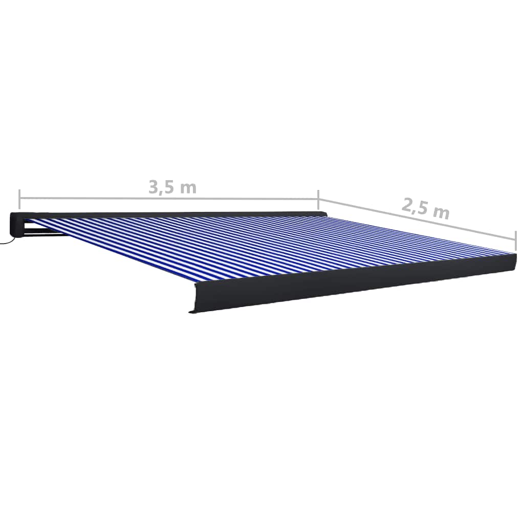 vidaXL Automatyczna markiza kasetowa, 350x250 cm, niebiesko-biała