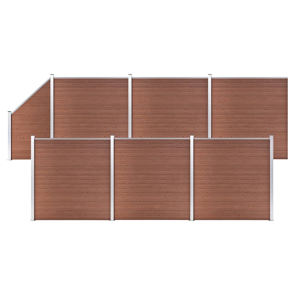 vidaXL Ogrodzenie WPC 6 paneli kwadratowych 1 skośny 1138x186 cm, brąz