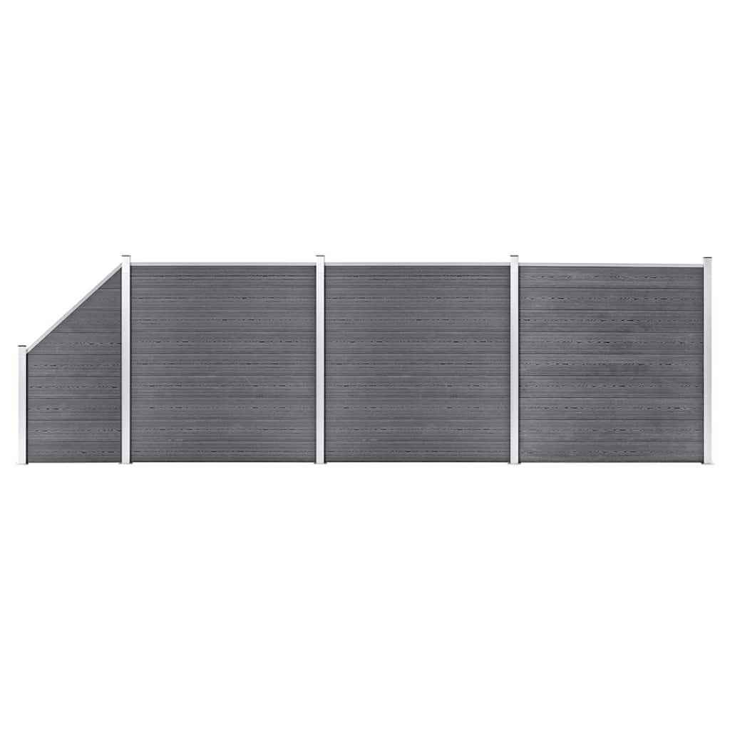 vidaXL Ogrodzenie WPC, 3 panele kwadratowe, 1 skośny, 619x186cm, szare