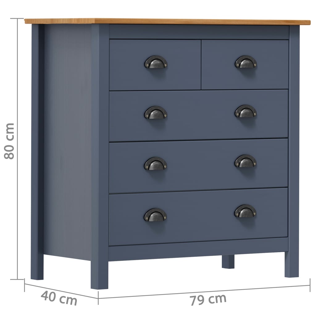 vidaXL Komoda Hill, szara, 79x40x80 cm, lite drewno sosnowe
